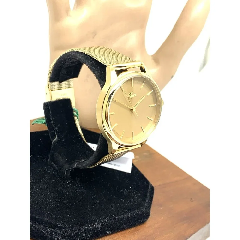 Lacoste Women's Watch 2001255 Club Quartz Gold Dial Mesh Stainless Steel 34mm